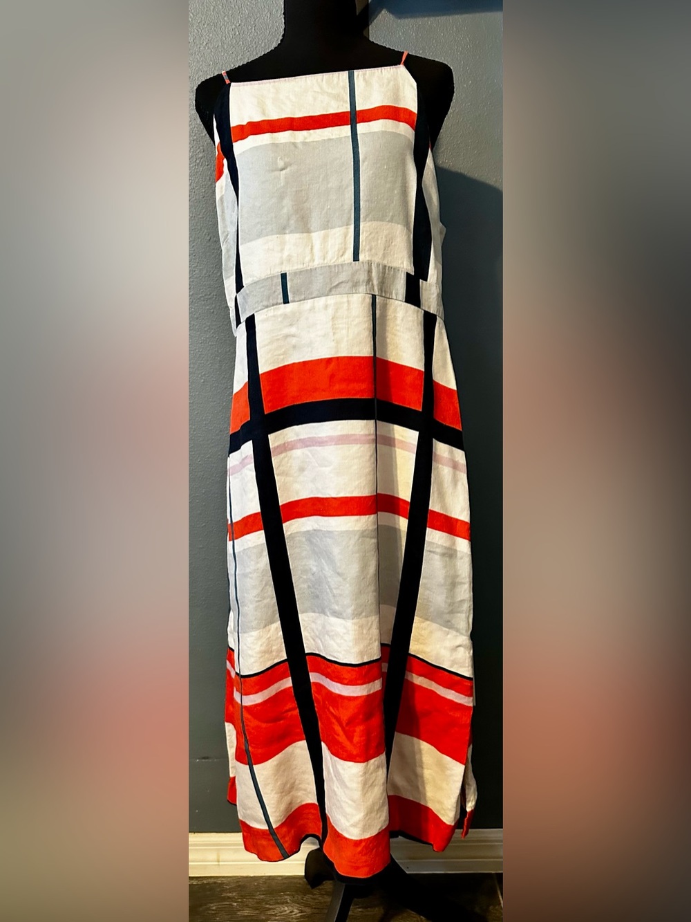 Ann Taylor White Red Black Striped Midi Dress